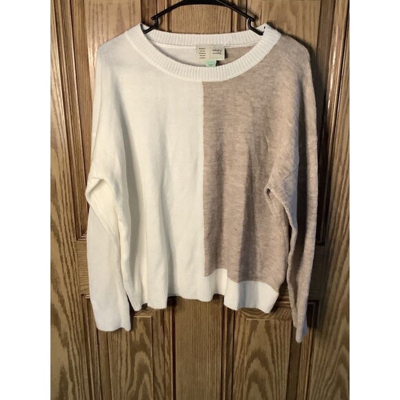 Anthropologie Saturday Sunday Oatmeal Ivory Lea Colorblock Cozy Sweater Small - Picture 1 of 4